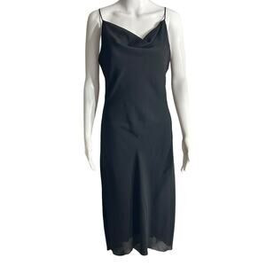 B Smart Slip Dress Cowl Neck Spaghetti Strap Midi Lined Black Sz 7 8 Chiffon